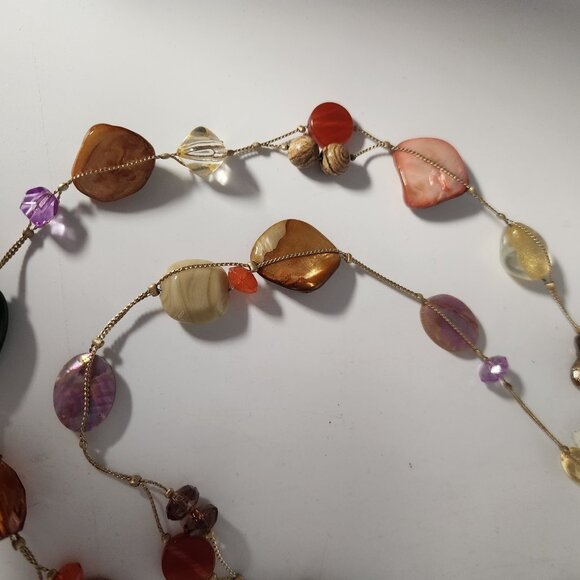 Lia Sophia Maggie Long Necklace Natural Stones on Gold Tone Chain Colorful *NIB* - Picture 6 of 9